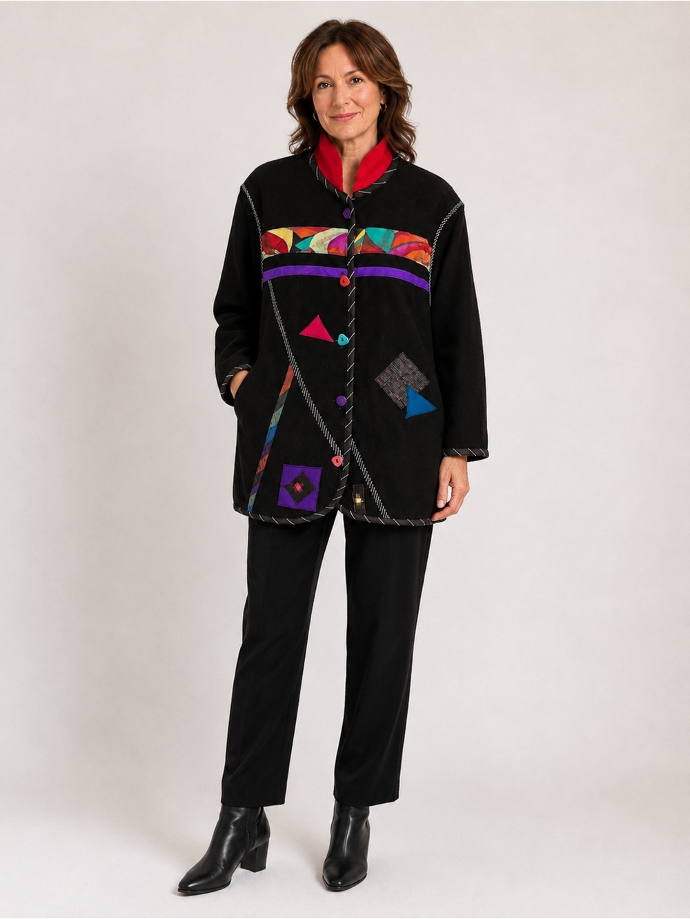 Vintage Lynn Murray Wool Wearable Art Cocoon Coat Applique L XL